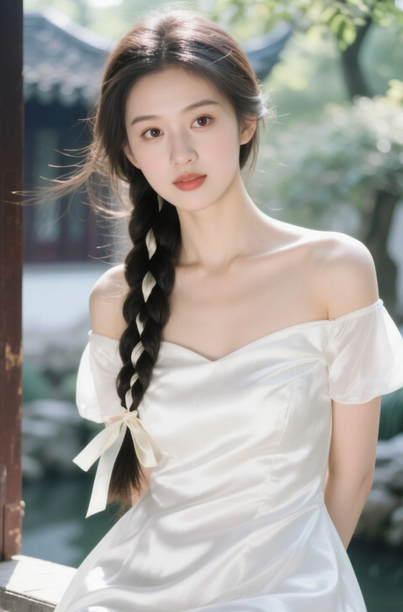 不露肩白裙，尽显她的典雅与神秘