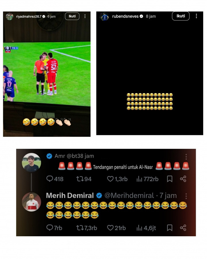 引发争议! 胜利点球绝杀, 内维斯、马赫雷斯等多人发帖嘲讽判罚