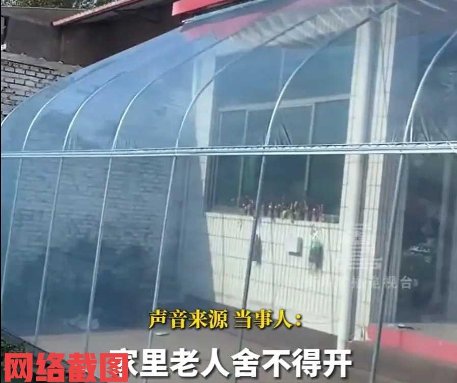 河北石家庄这些天天气变冷。有男子在自家的房屋前花费一千元搭建了一个阳光温棚，