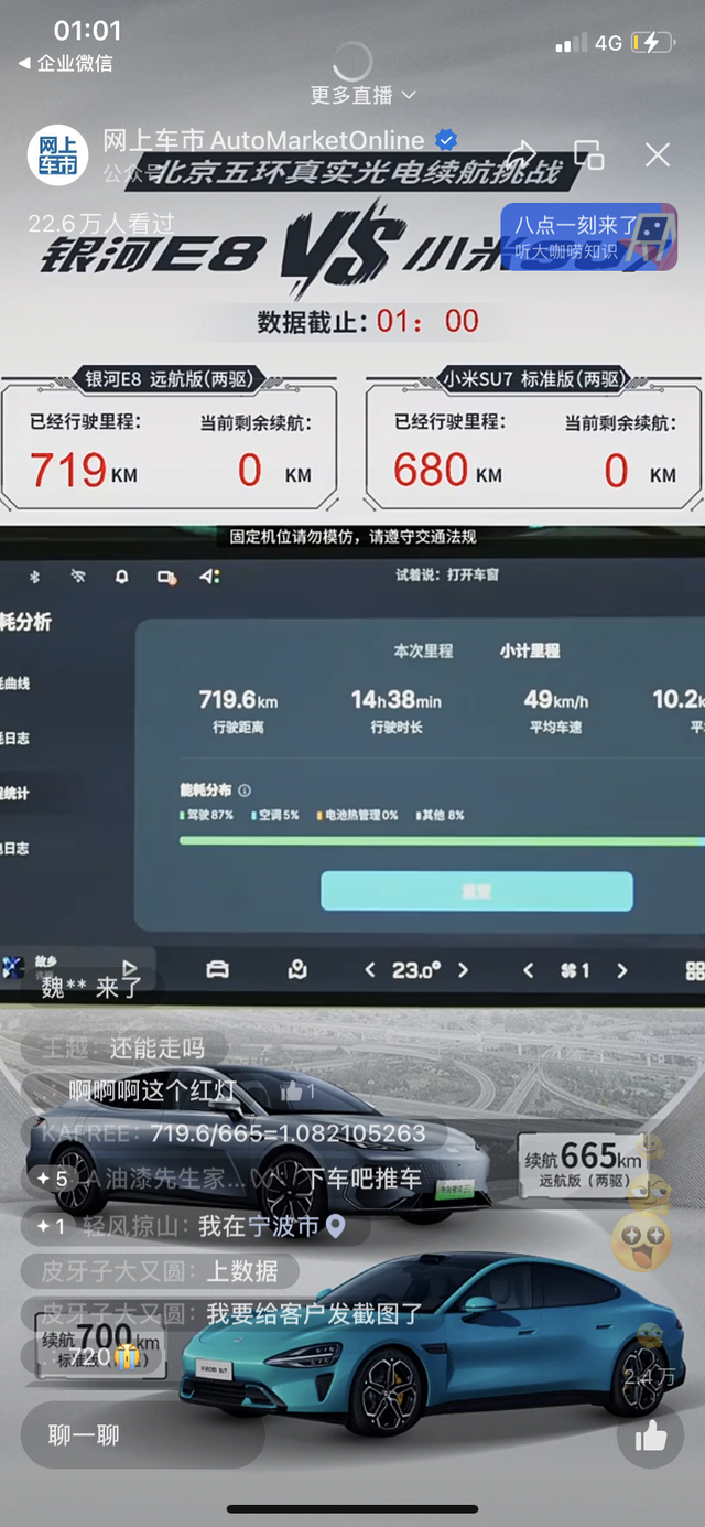 小米SU7续航是否虚标同等情况下没有官方续航665km的银河E8跑的远，续航达