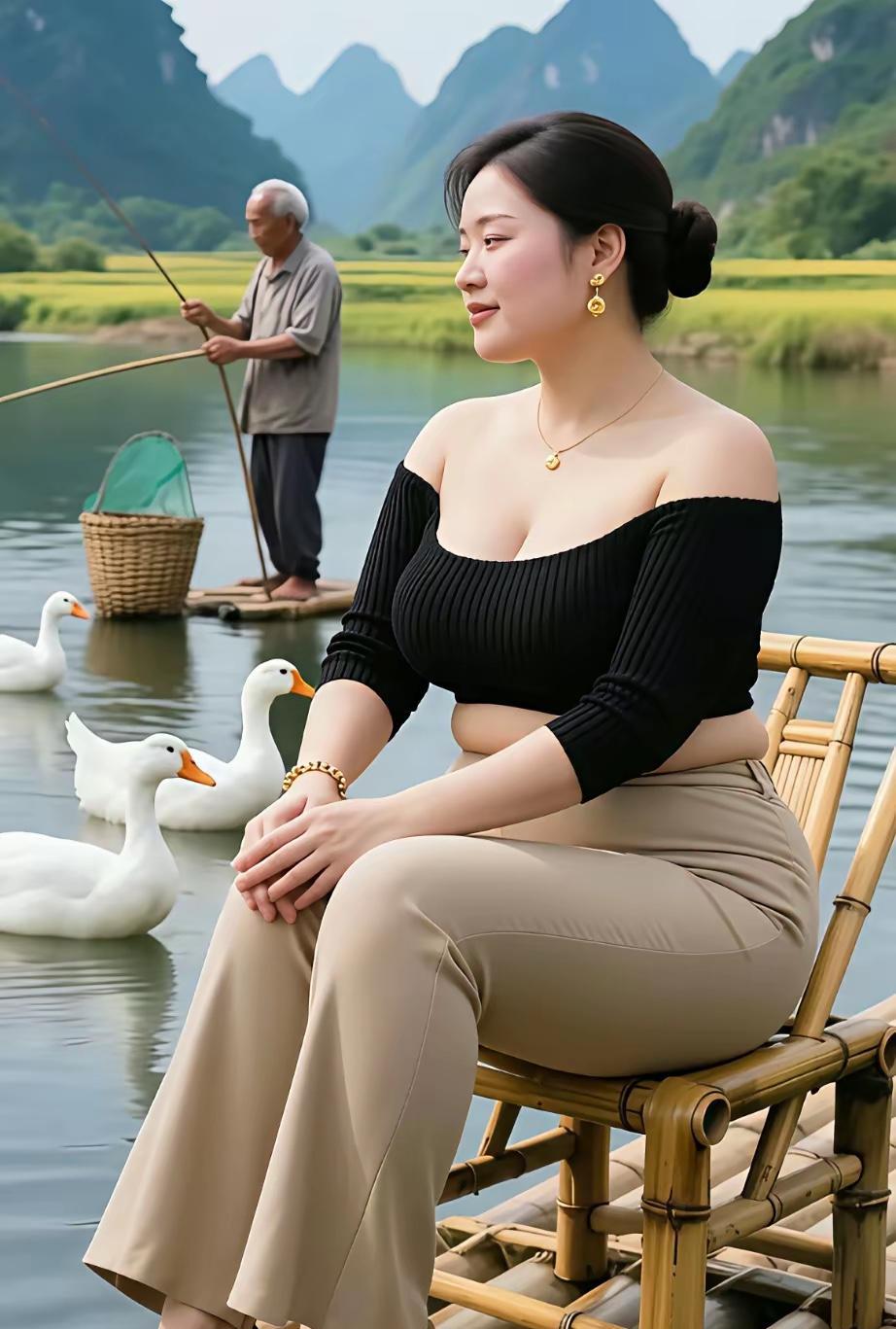 漓江泛舟赏景漓江胜境画图开，秀水青山入望来。远岭浮烟凝黛色，平波映日动金陔。