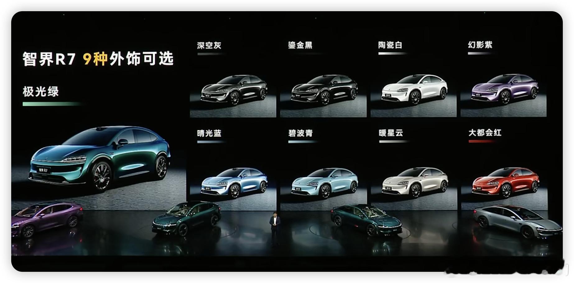 智界r79种车身色，5种内饰颜色，四种轮毂。这SKU。。。​​​
