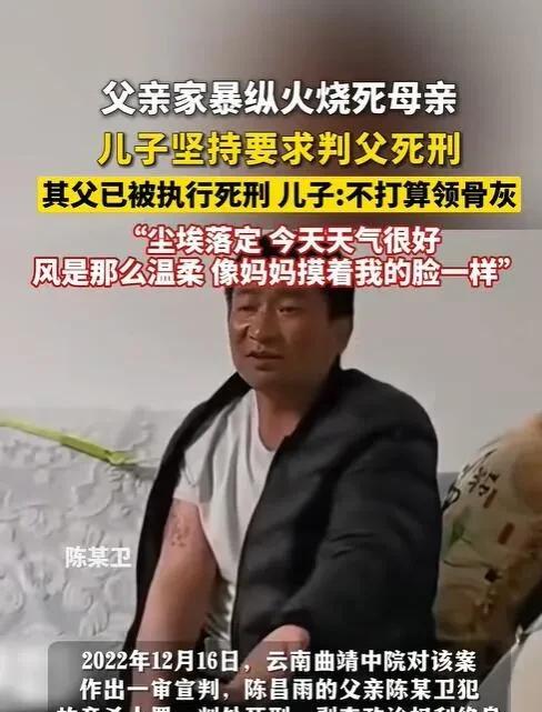 终于看到一个共情妈妈的儿子了，爸爸放火烧死妈妈，儿子要求爸爸死刑而且这个儿子不