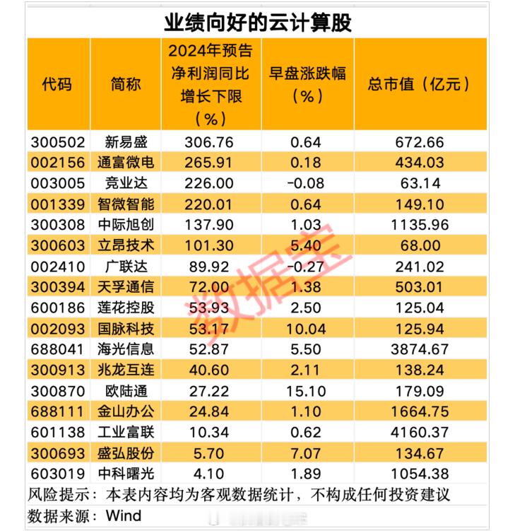 业绩好的云计算股​​​