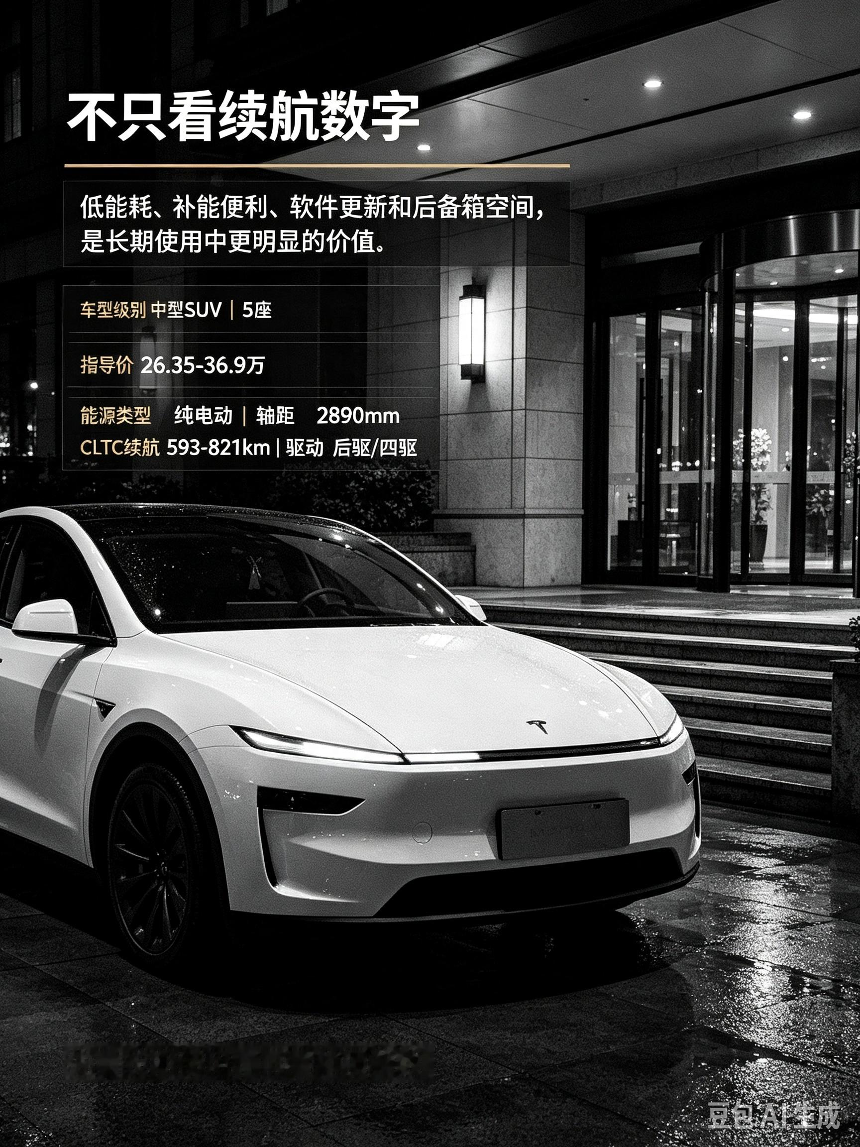 特斯拉ModelY是家用属性很强的中型纯电SUV，外观简约耐看，空间实用，能耗控制优秀，超充网络完善