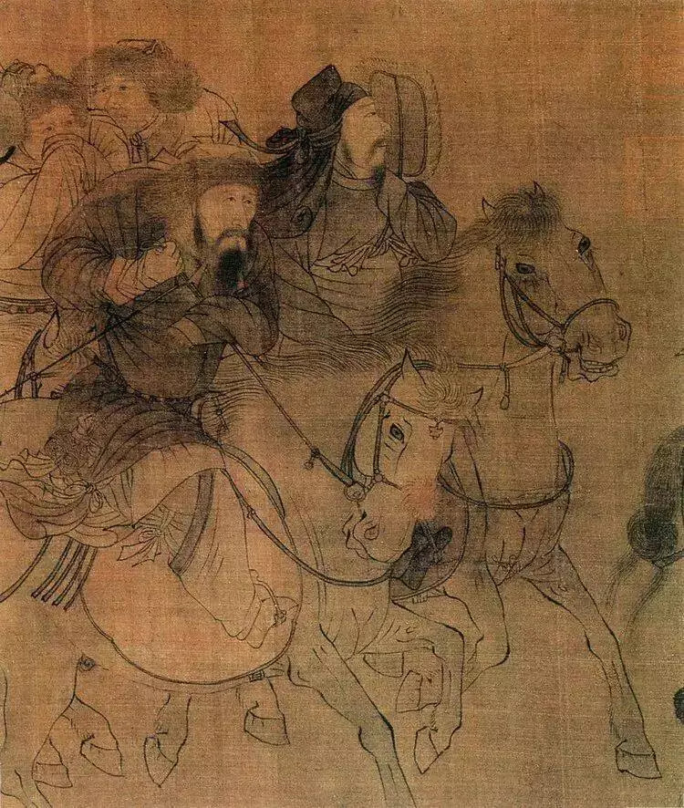 金代张踽《文姬归汉图》。张踽，金代画家。生平不详。此卷画东汉末年文学家蔡邕之女
