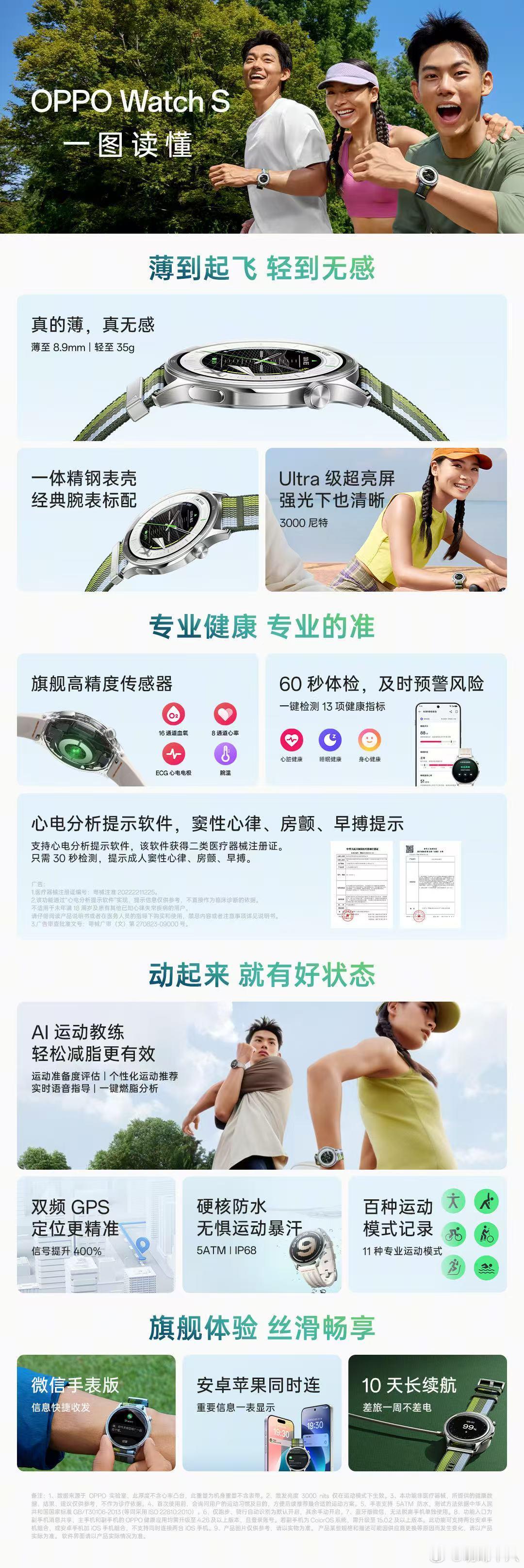 OPPOWatchS新手表6.9mm薄，重量只有35克，不到一两，续航还久，