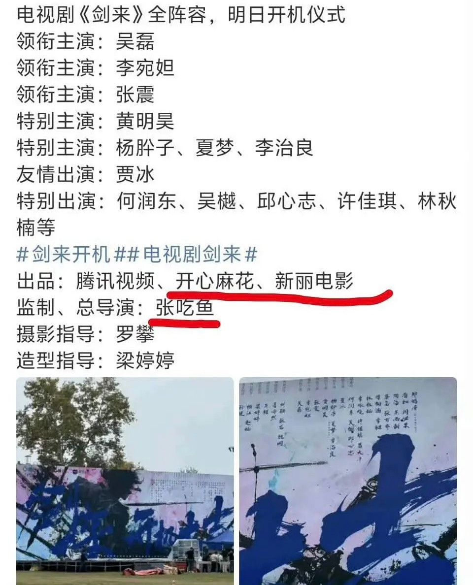 剑来出品🐧，开心麻花，新丽电影导演张吃鱼（麻花导演，独行月球羞羞的铁拳）不太