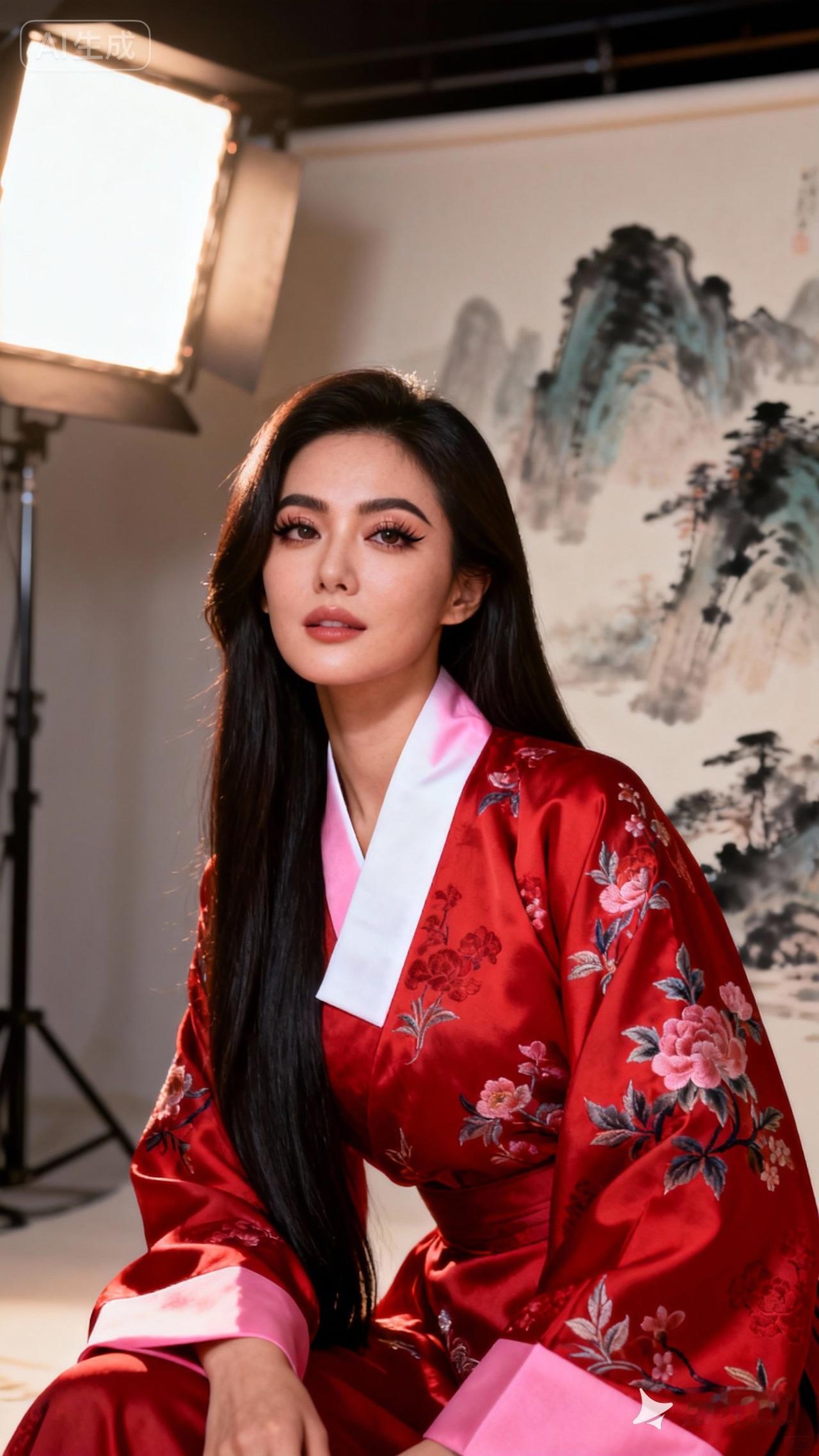 “红衣美人坐，画卷映芳容”，这画面太美了。就像搜狐网提到的“红衣美人倚车旁，车影