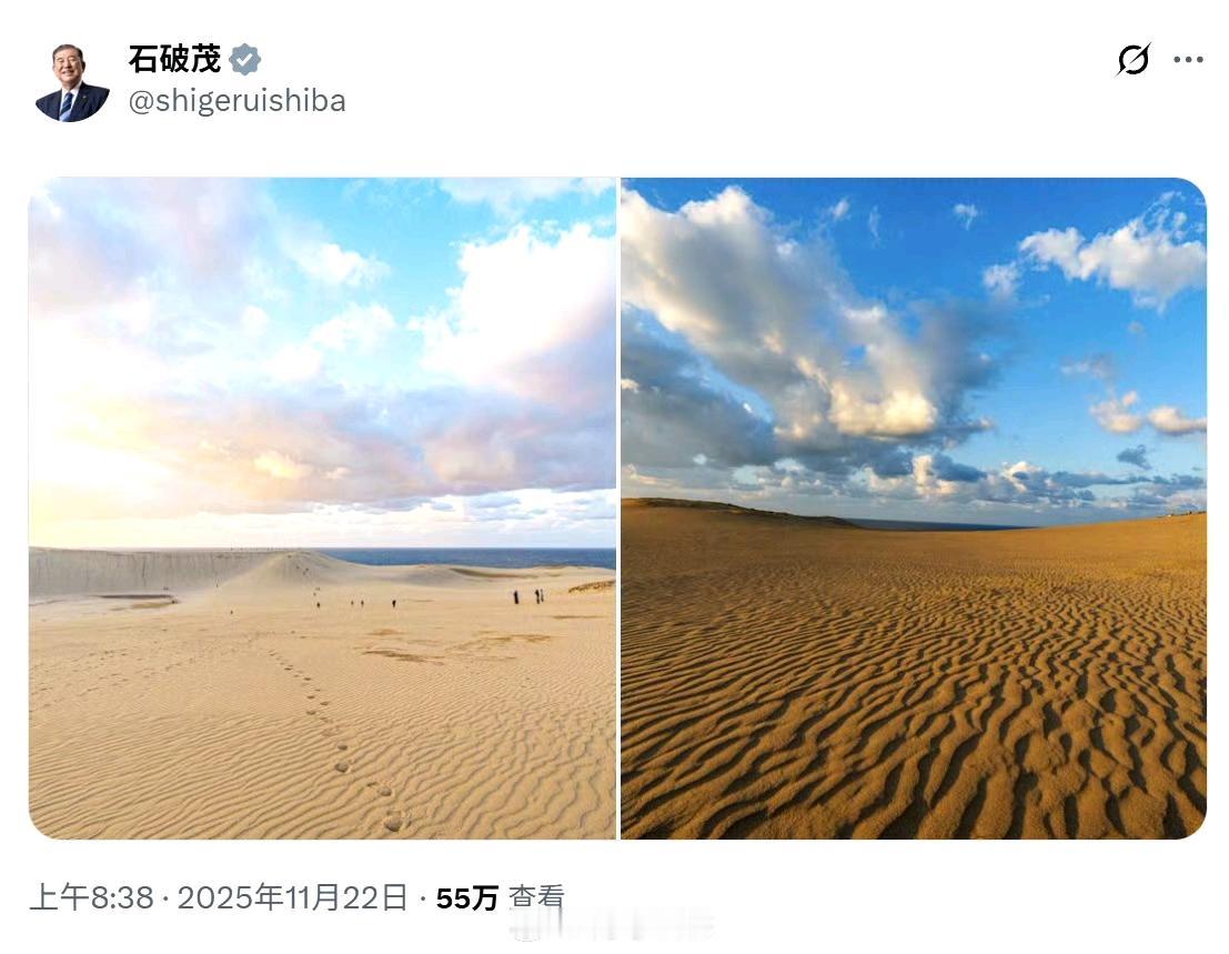 石破茂今天的帖子没看懂，不知道一望无垠的沙漠代表着什么，也不知道在沙漠里面步履艰