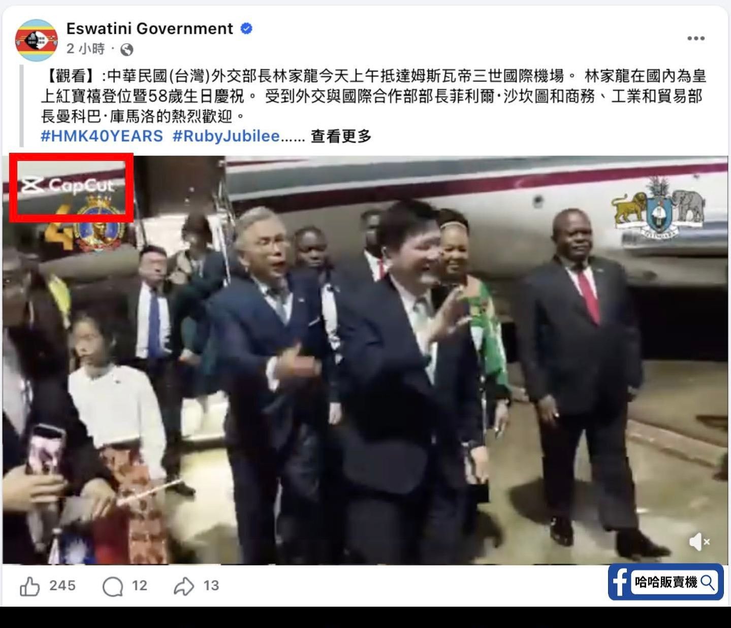 赖清德的特使林佳龙代替赖落地斯威士兰，然后斯威士兰政府的官方脸书账号表示欢迎的