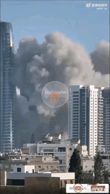 还是白天轰炸效果好今天大白天，特拉维夫的标志性建筑也开始挨轰了[点赞][go