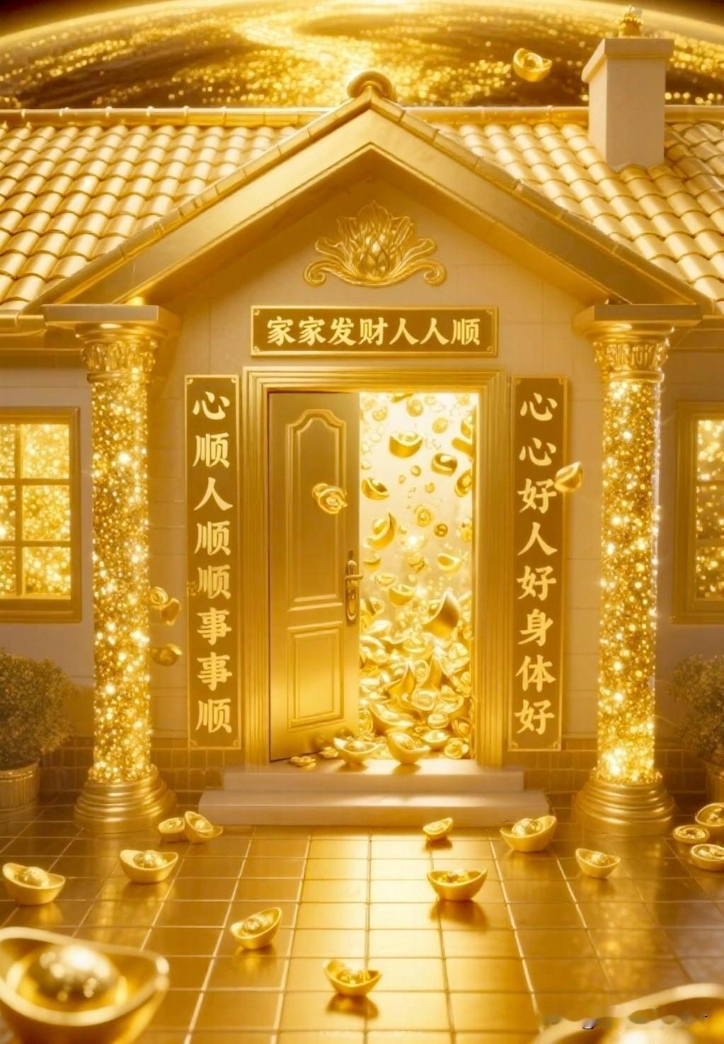 门迎滚滚财，福伴安康来。