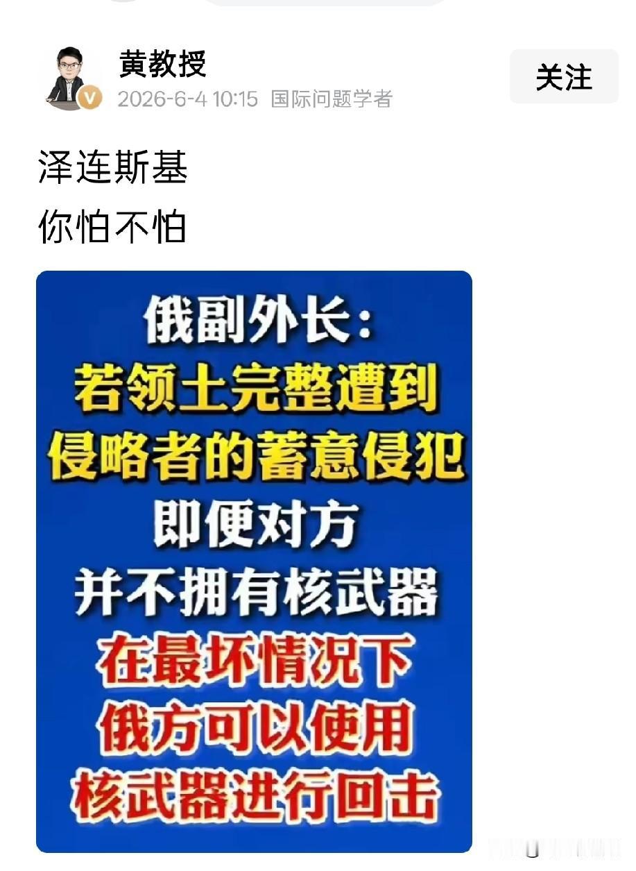 纯粹是杞人忧天，黄教授替泽连斯基忧虑至于泽连斯基怕不怕，事实已经证明了一切正