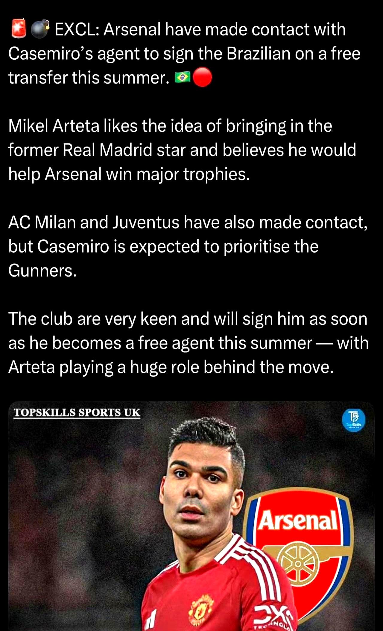 35万英镑周薪的卡塞米罗，曼联白送都不留，今夏直接自由身走人。曼联今年1月就