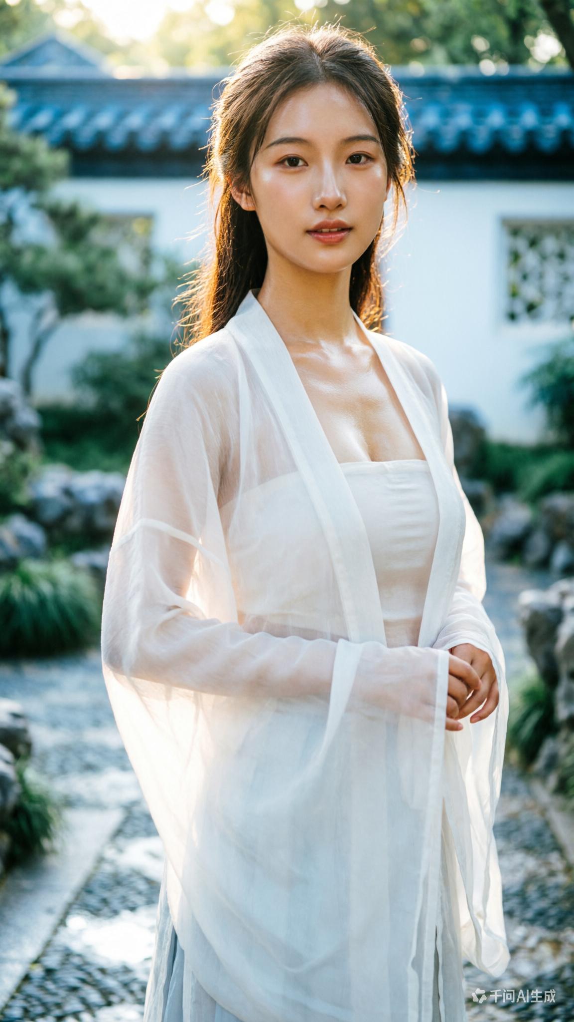 你见过的最美女性长什么样?古风少女，白衣飘飘，漫步在青石小径上，感受时光的静谧