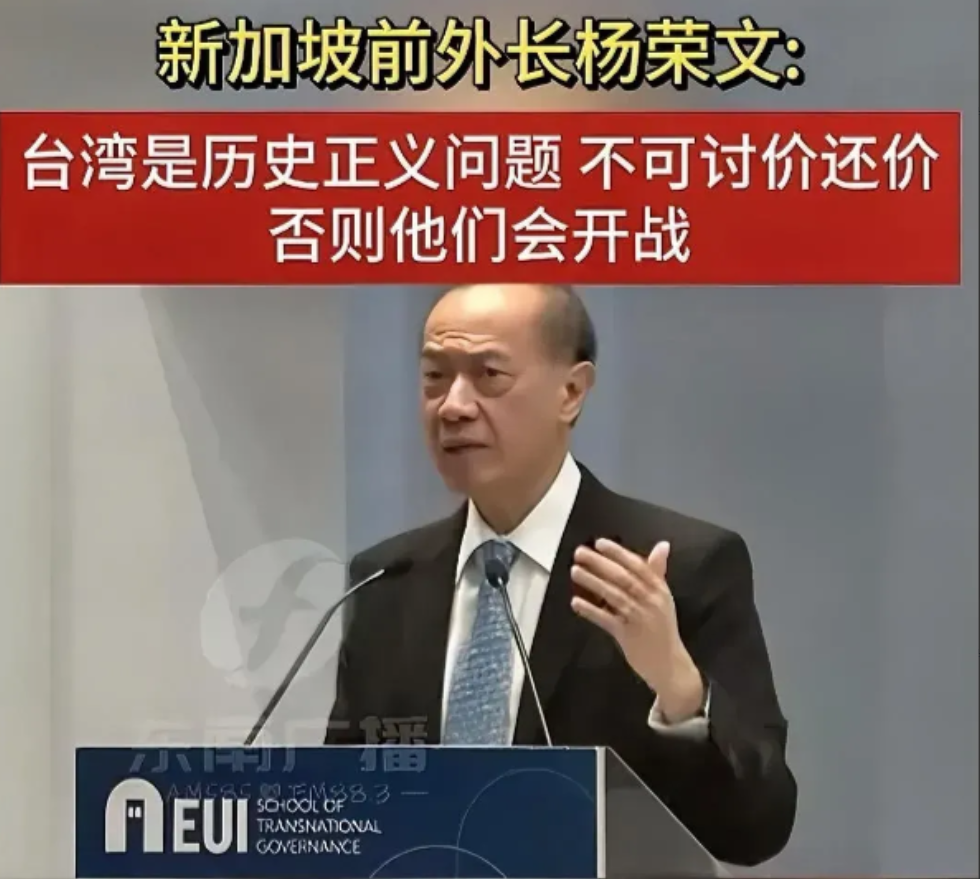 新加坡前外长杨荣文近日的言论引起了广泛关注。他提到，如果台湾发生“强制统一”，那