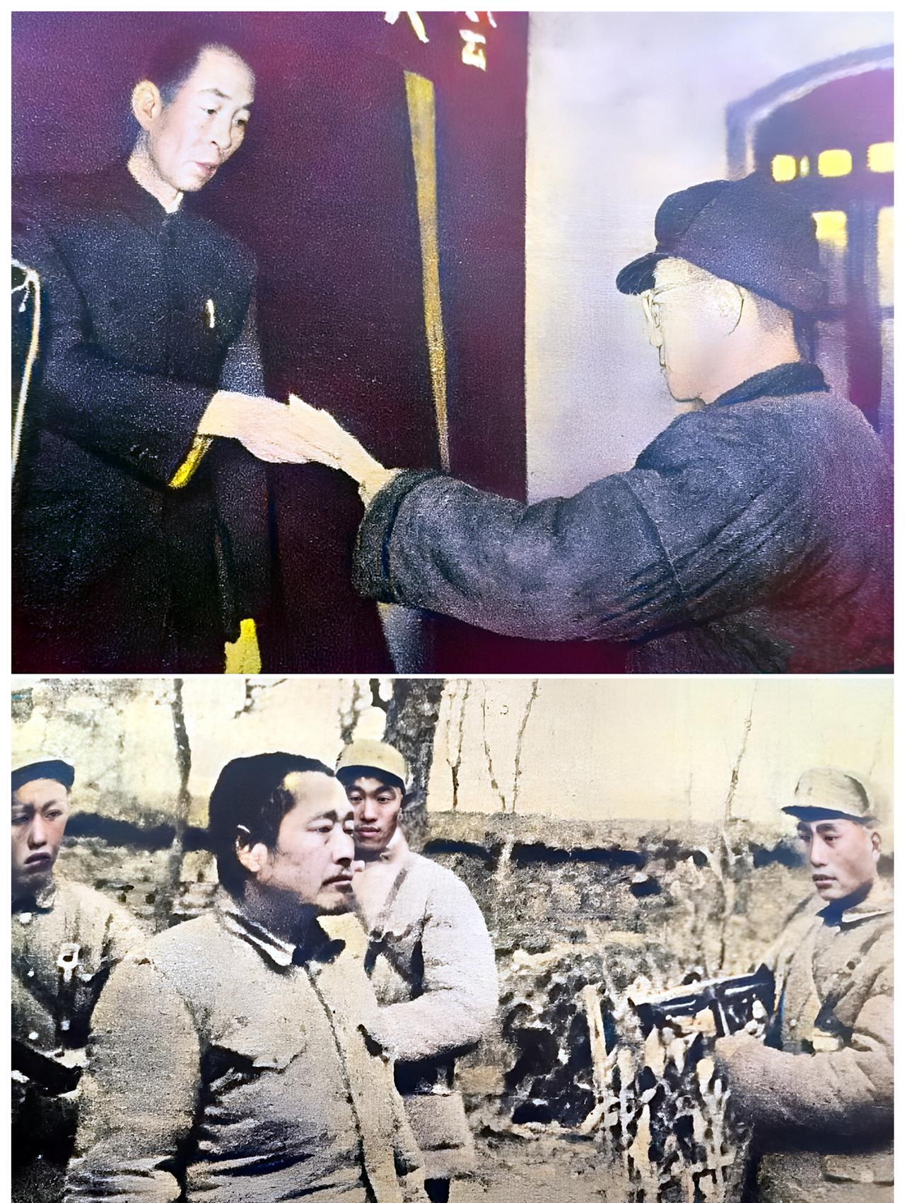 这是国军高级将领杜聿明被俘时与被特赦时的场景。这两个不同的场景相距整整十年。19