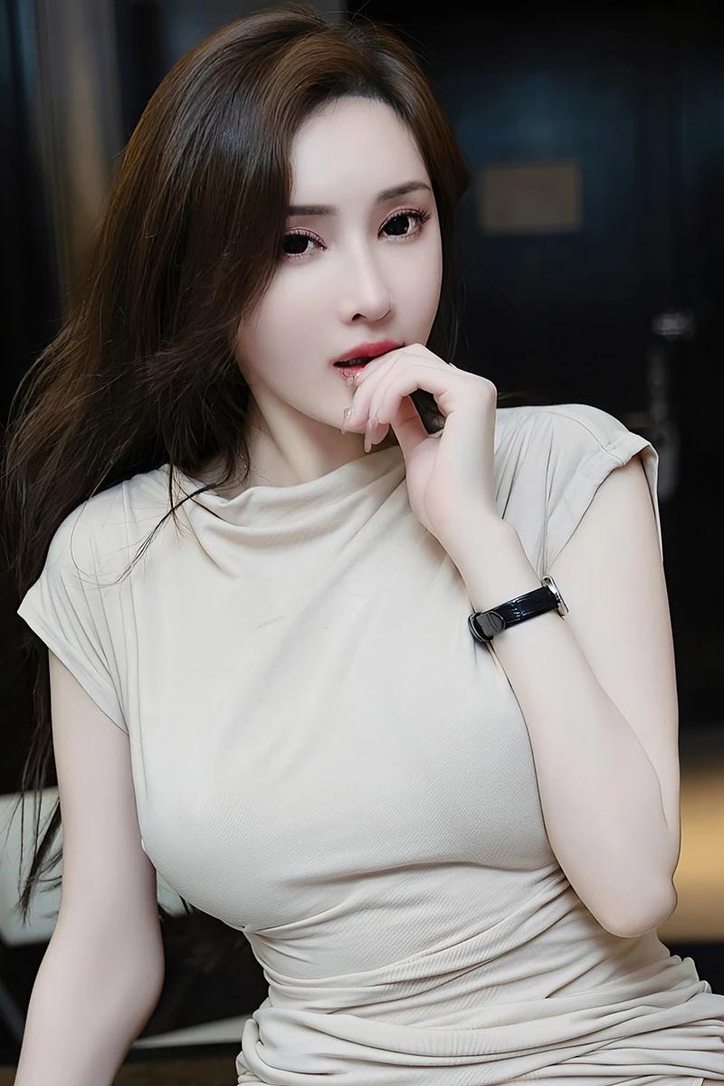 Carol周妍希浅卡其包臀裙写真杀疯了！S曲线勒出致命诱惑，优雅带感！