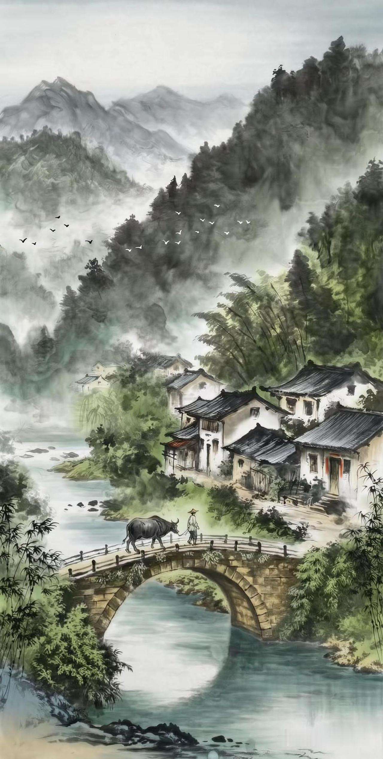 家山牡归图。写意山水创作者中心创作灵感传统水墨画国画山水