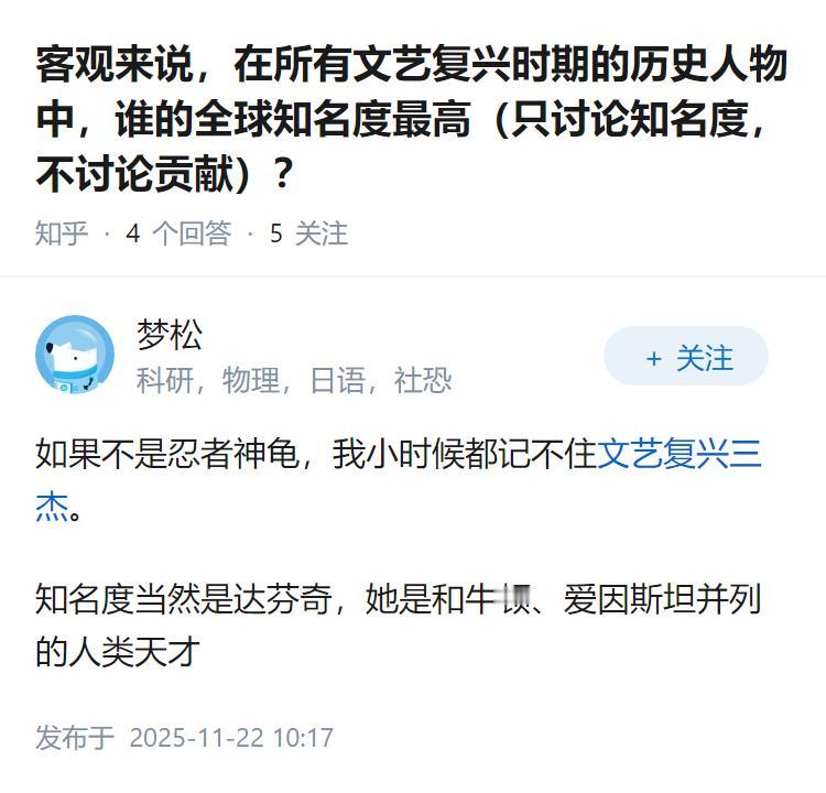 客观来说，在所有文艺复兴时期的历史人物中，谁的全球知名度最高（只讨论知名度，不讨