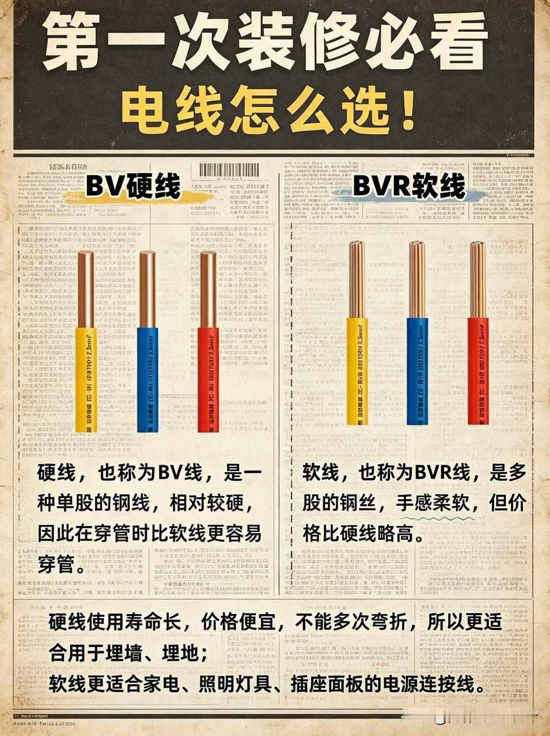 家装电线记住一句话：用国标无氧铜、优先BV硬线、规格按功率来、认准大牌+CCC。