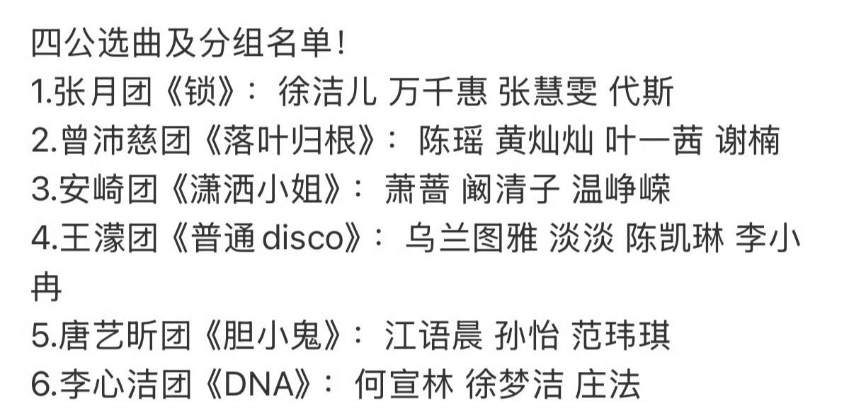 浪姐四公分组，真的是好神奇哦，这到底是根据什么选的队长呢。值得欣慰的是萧蔷终于