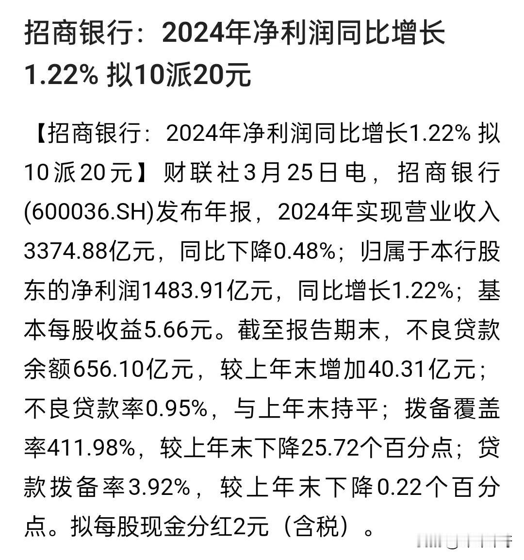 招商银行的年报出来了没有惊吓，分红每股2元，也提了中期分红好公司就是买了