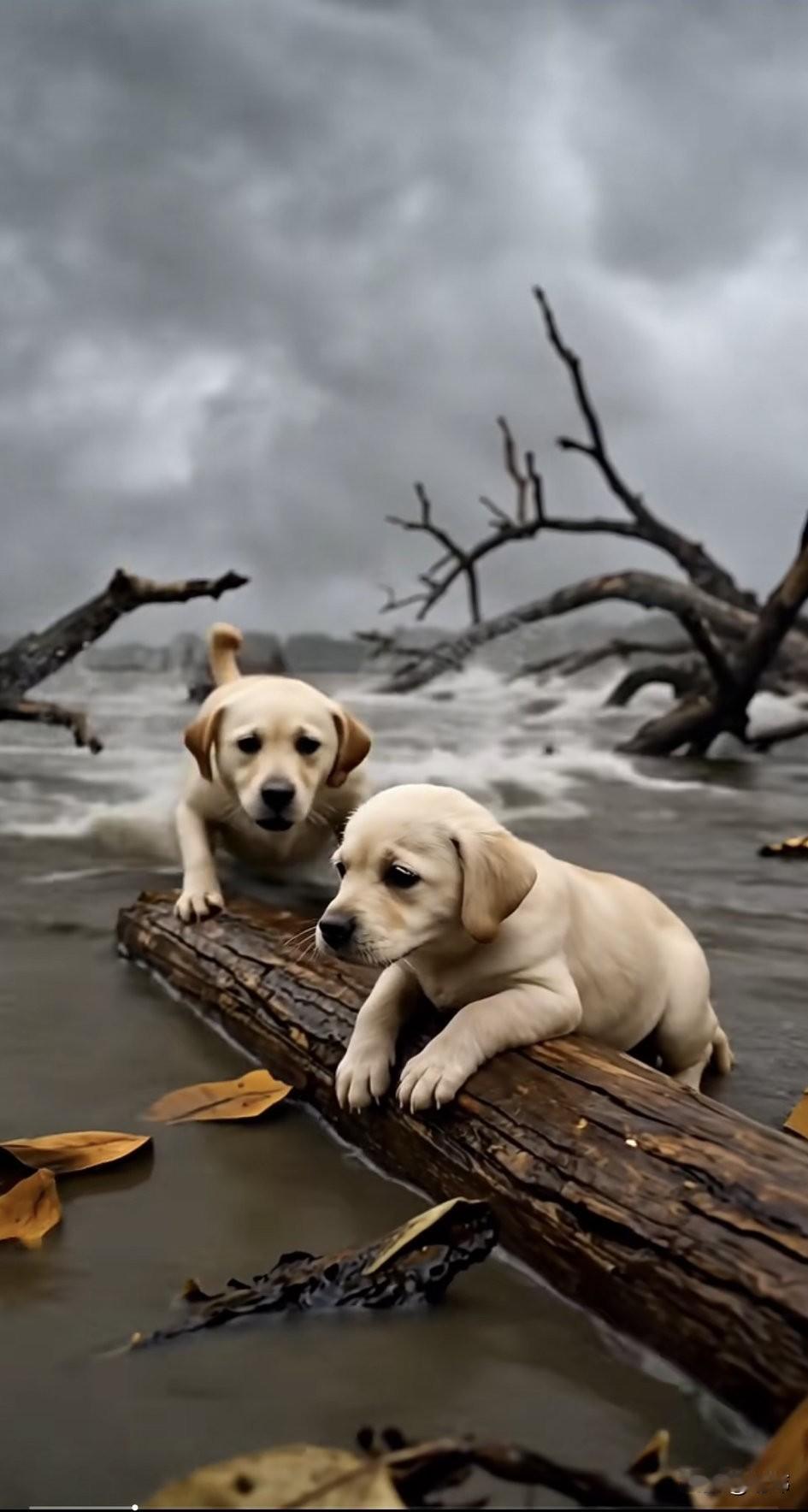 太惊险了！一位流浪狗妈妈的家在一个河边的树洞里，这天它留下它的孩子，自己去找食物
