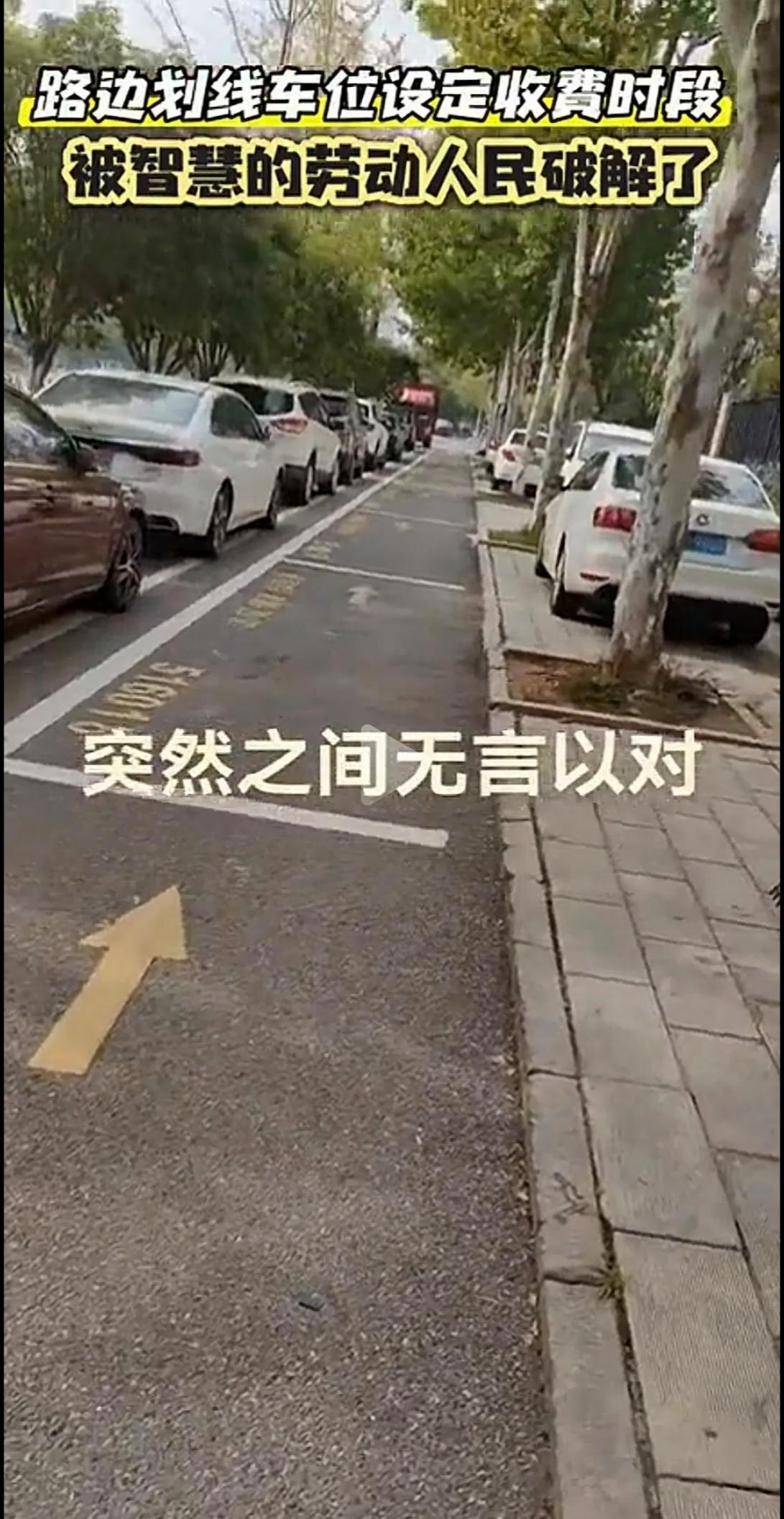 劳动人民的智慧是无穷无尽的，路边停车收费被劳动人民的智慧破解了：大家统一把车停在