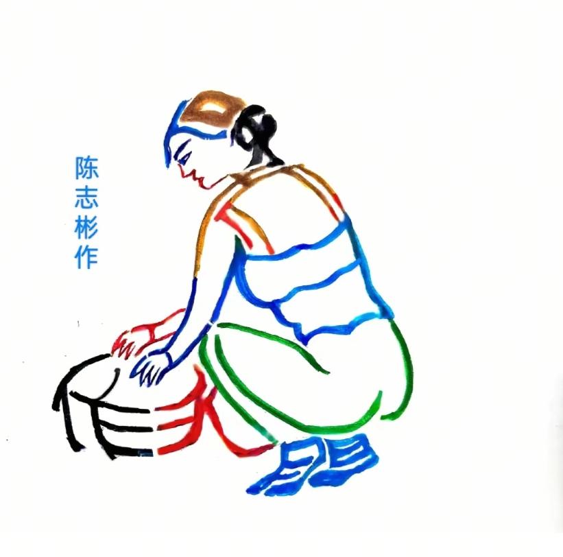 看图猜字。图中画面美女在洗衣服。她隐藏几个字组成一句合理通顺的话。你能看出来啥字
