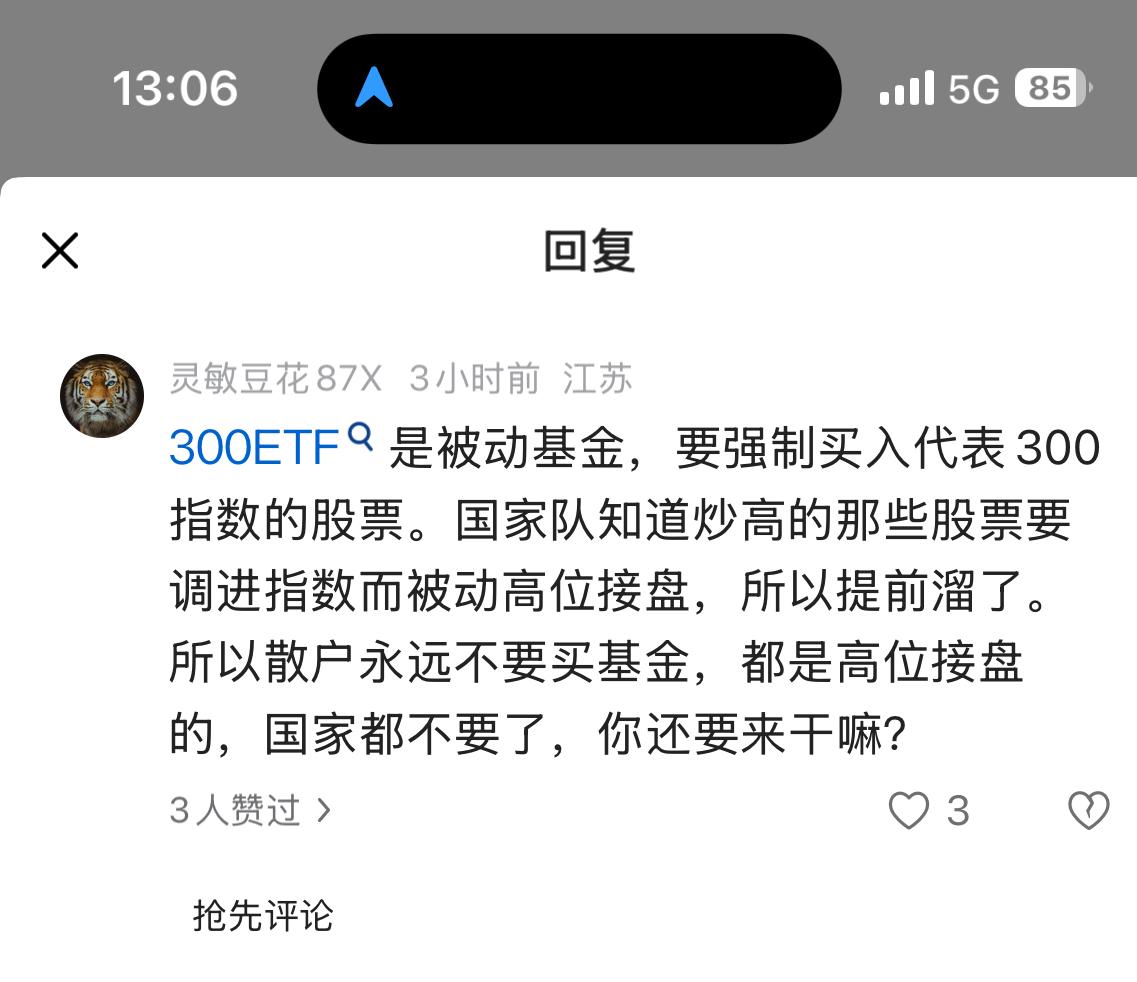 看到一个个替郭嘉队解释为啥年初离场，是因为300ETF是被动基金，不能接盘进