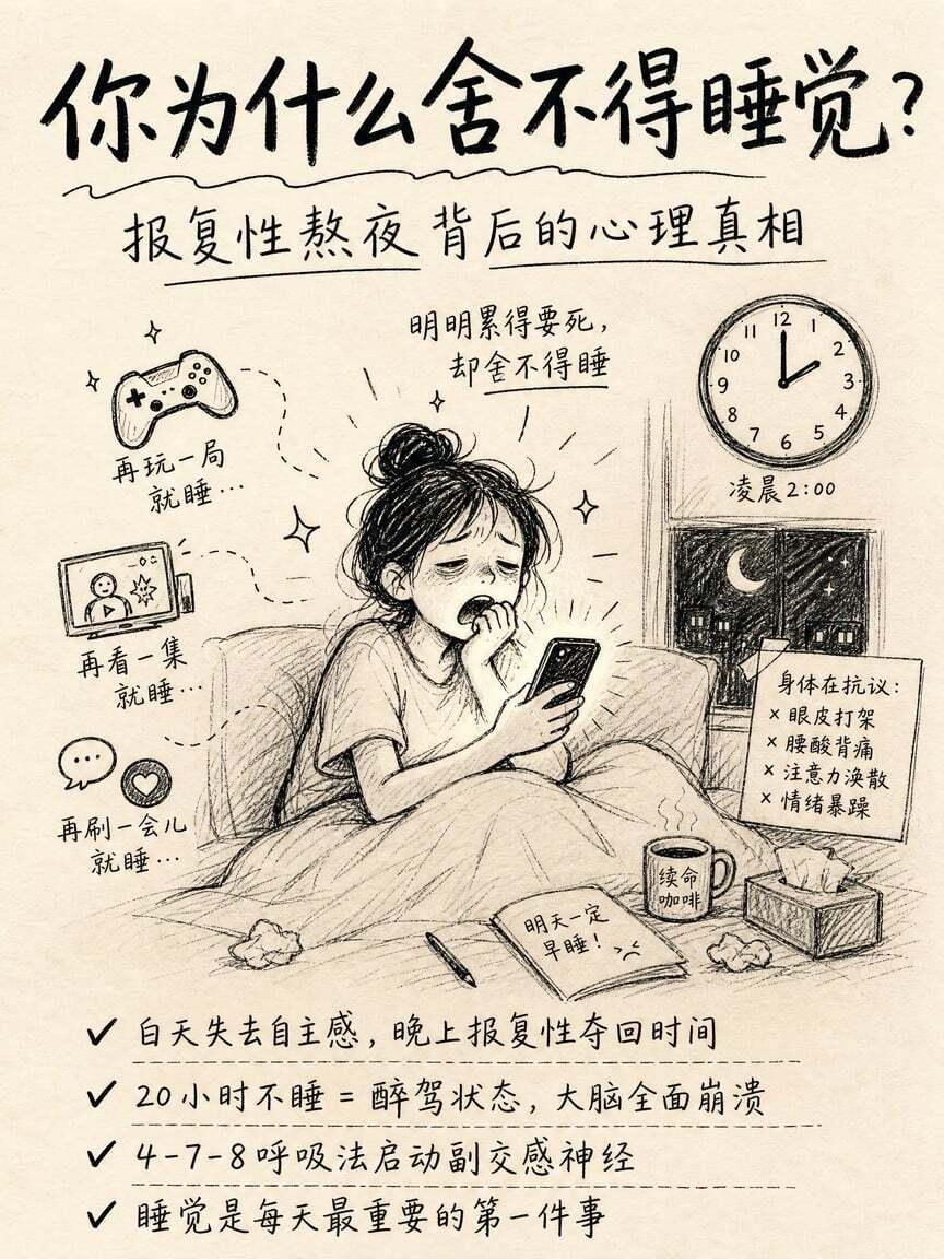 原来熬夜，是对自己最残忍的“报复”刷完这组图，才终于看懂了自己熬夜的真相😭