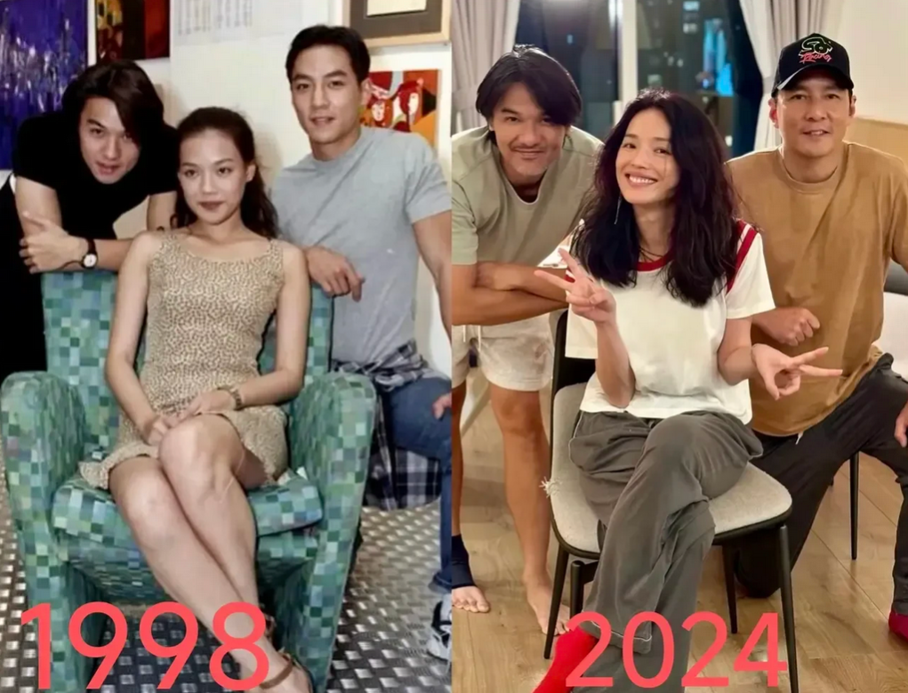 同样三个人，相隔26年合照。