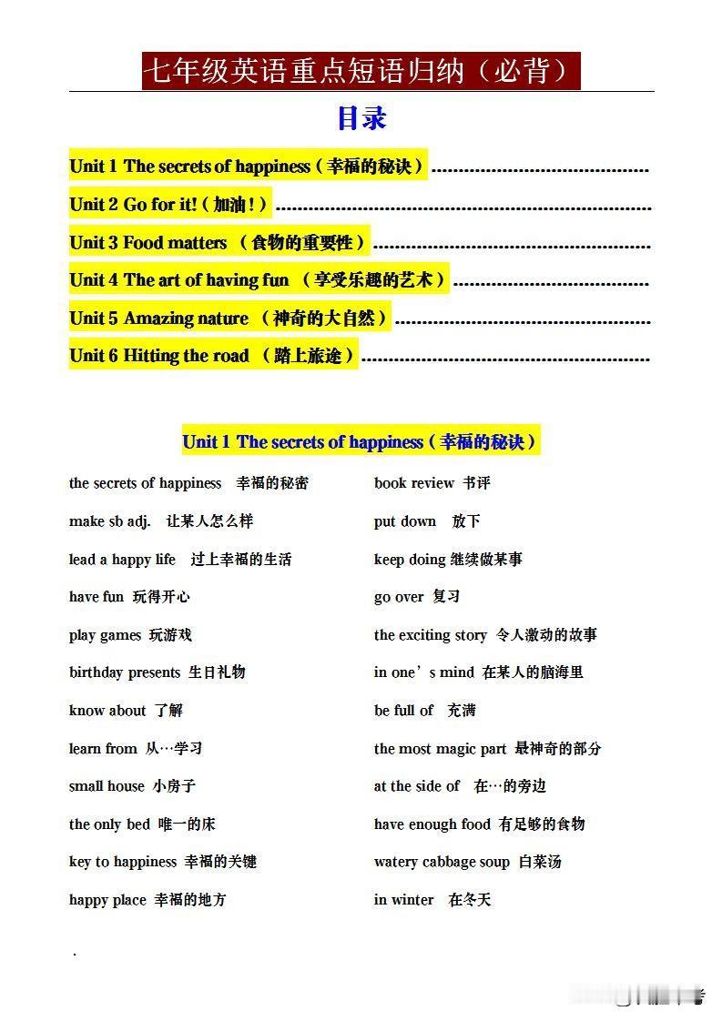 七年级英语成绩下滑？别让这50个必背短语成为孩子的“隐形杀手”！