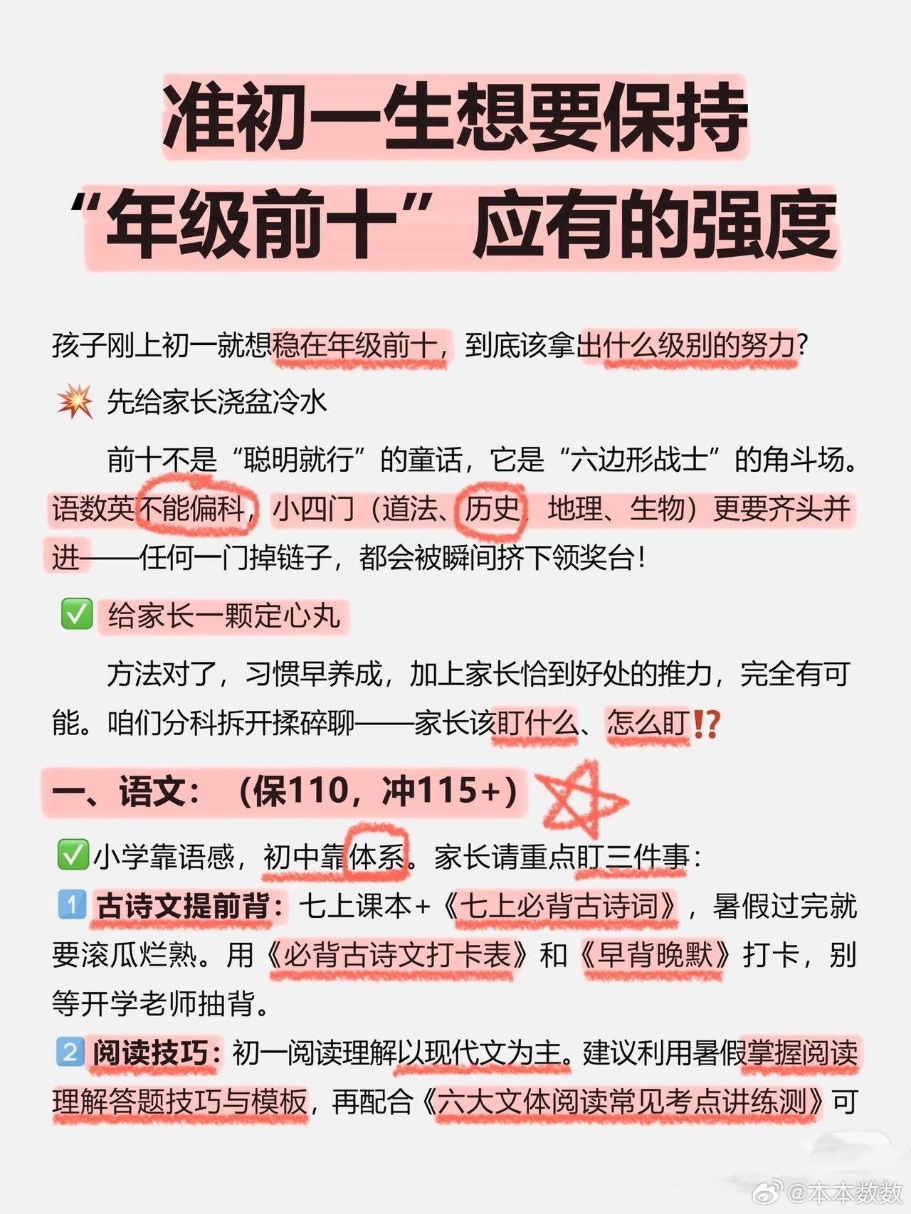 准初一生要保持年级前十应该有的强度​