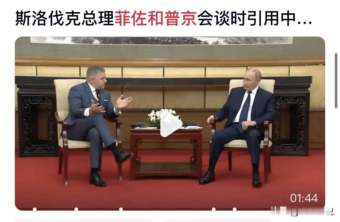 斯洛伐克总理菲佐和普京会谈时，直言欧盟就像“井底之蛙”。普京回应道：“我