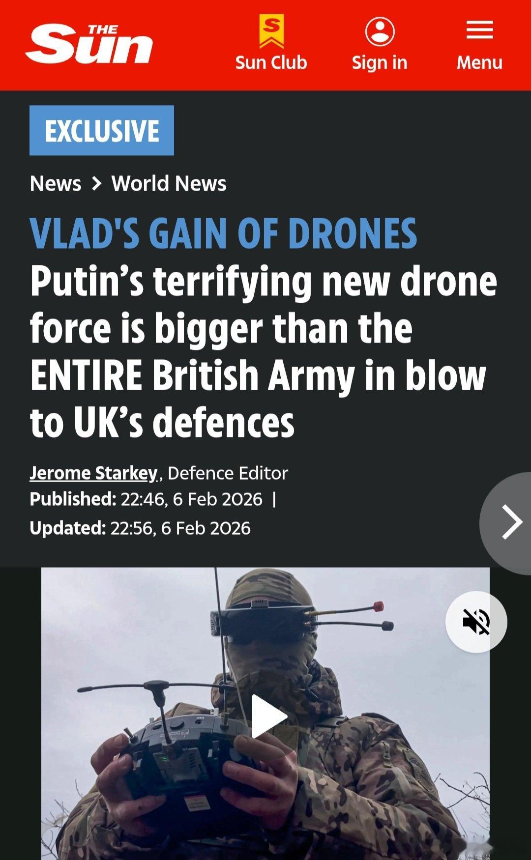 俄乌冲突《太阳报》：俄罗斯无人机部队的现役军人数量现已超过英国军队的总人数。俄