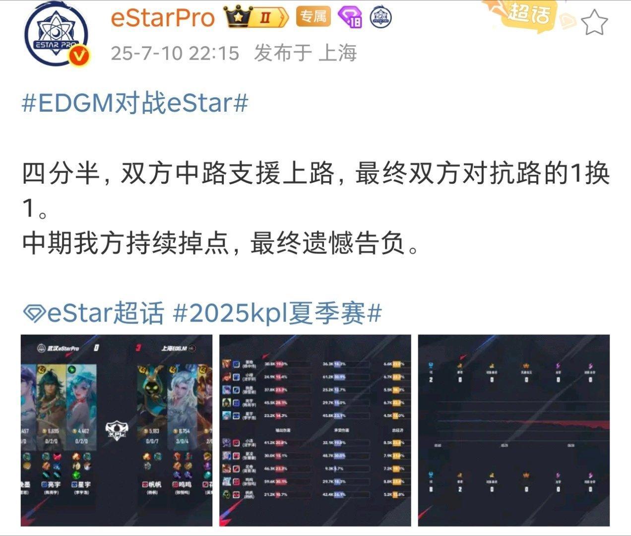 eStar官博最后一局文案好简短​​​