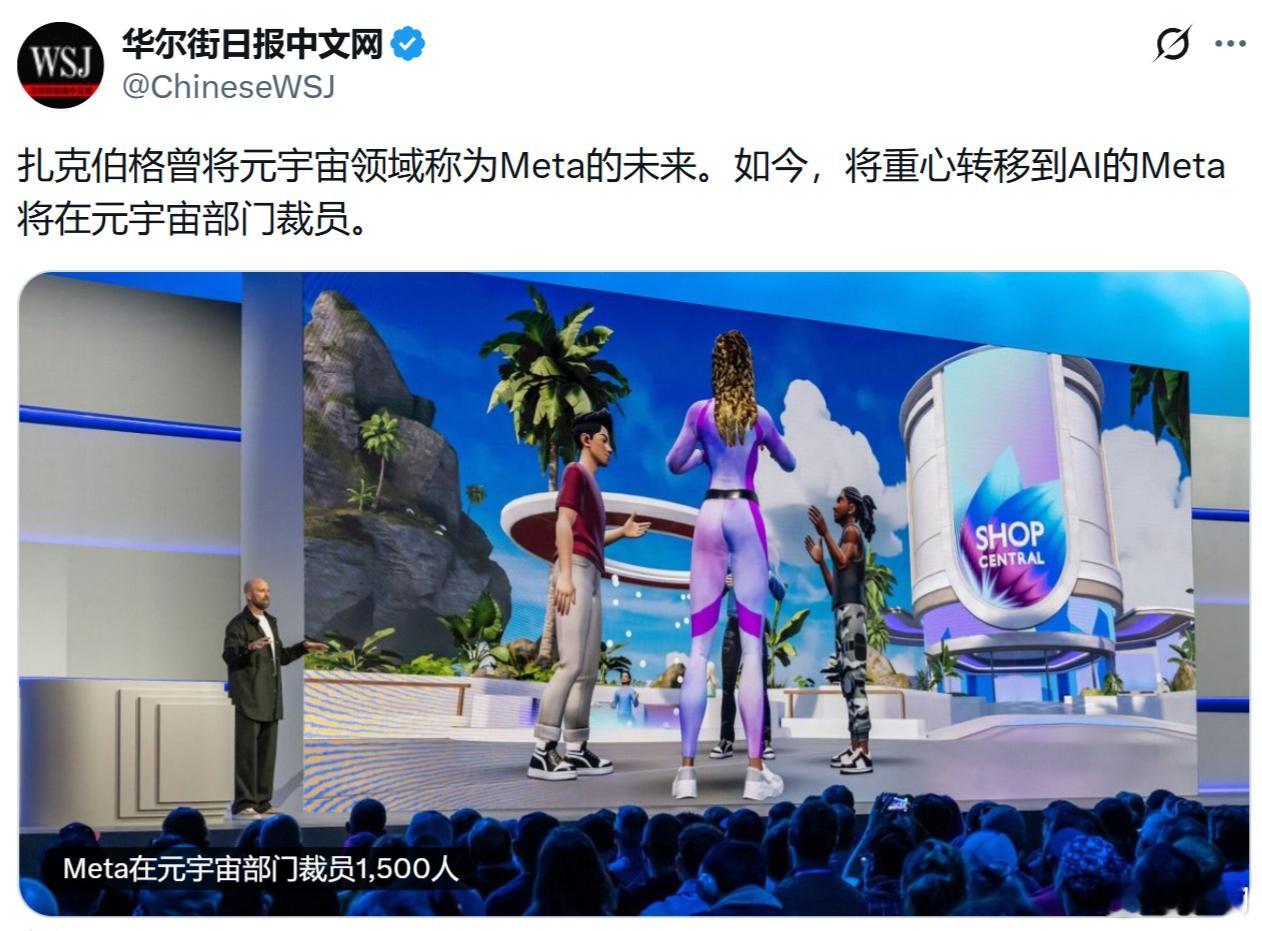 华尔街日报：扎克伯格曾将元宇宙领域称为Meta的未来。如今，将重心转移到AI的M