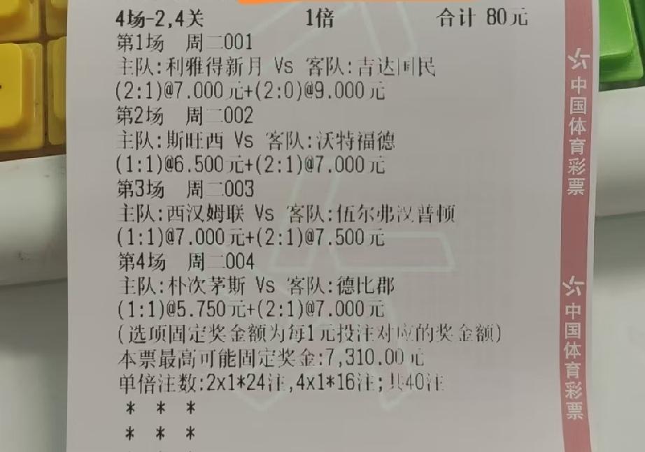 昨天猜比分的，估计很多彩票都死在这两场比赛上，就和这位大哥一样：利雅得新月3-