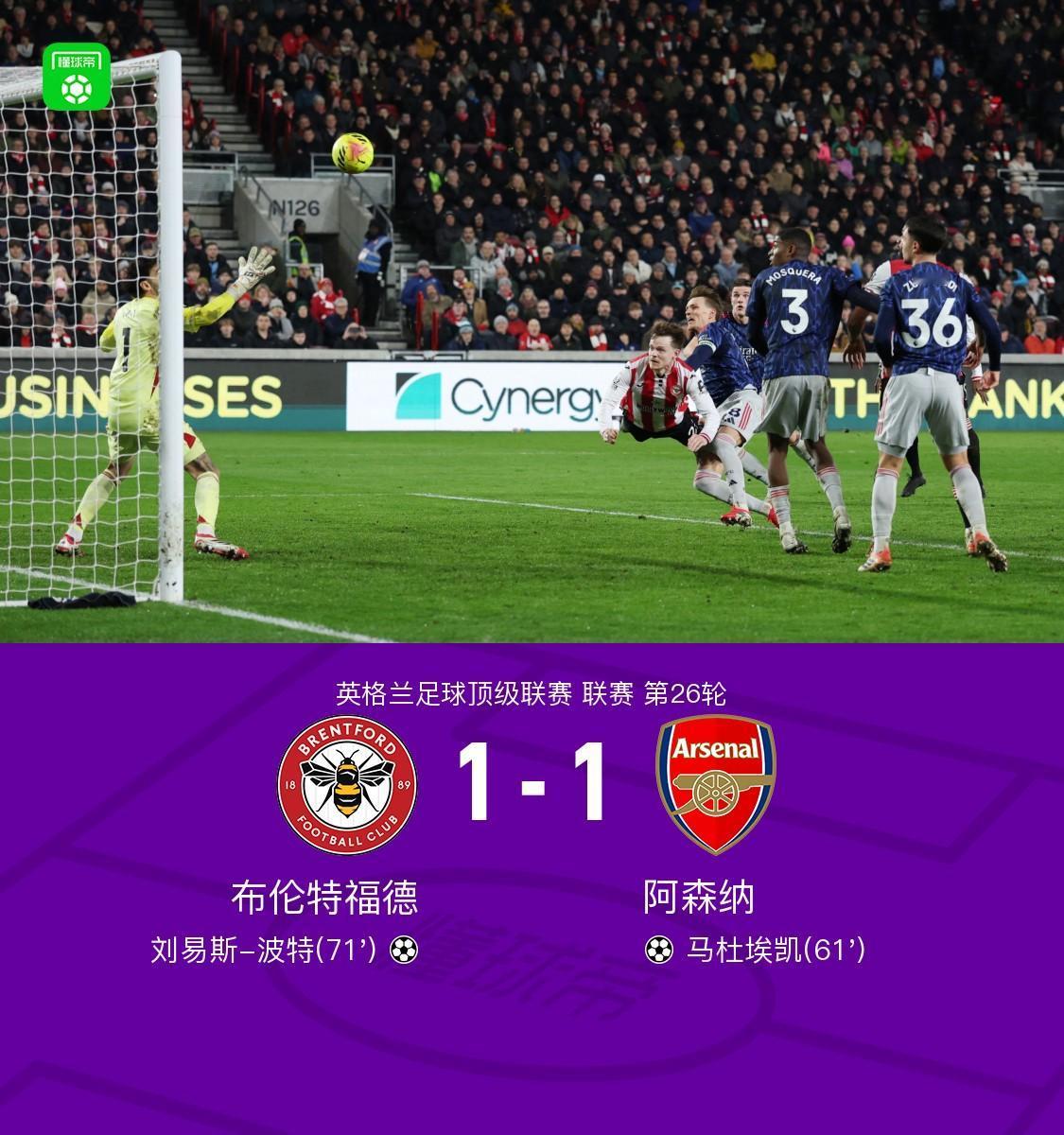 英超风云再起，阿森纳冠军不稳了。客场被布伦德福德1：1逼平，阿森纳丢掉关键的2