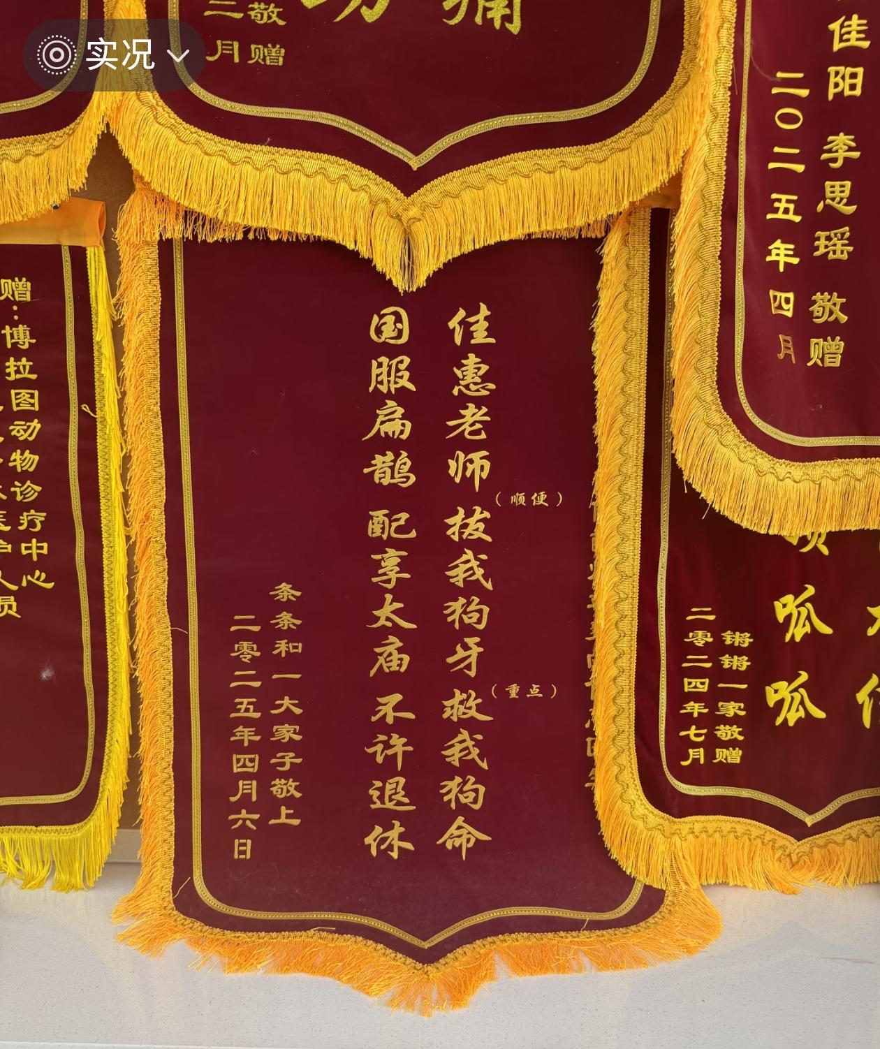 宠物医院医生收到的锦旗。