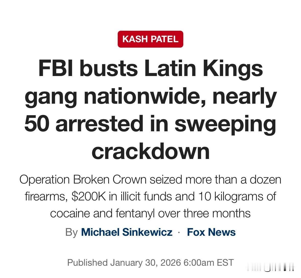 过去三个月，FBI悄悄执行了“破碎王冠行动”……这是一次大规模的暴力团伙打击行动