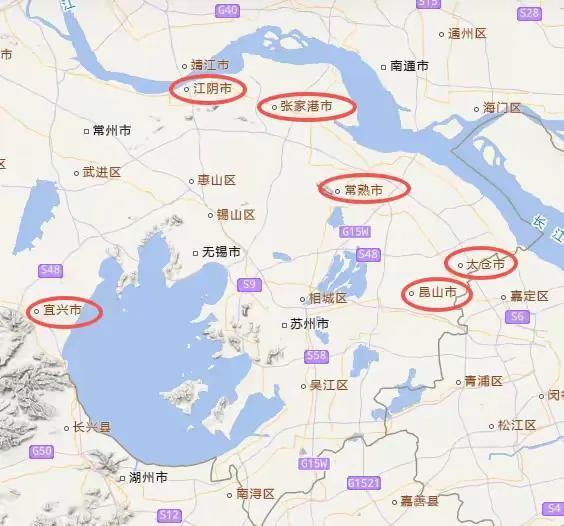 发现端倪！宜兴为什么相对苏南强市偏“弱”？看看地图，你会发现像江阴、张家港、太仓