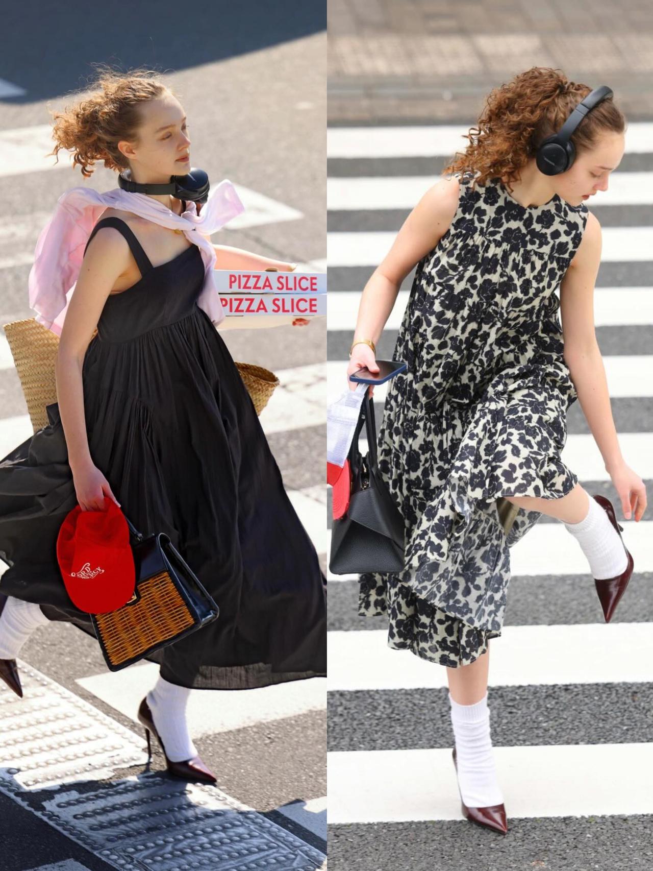 随性又时髦，夏天这样穿超美！短款T恤搭阔腿裤，露腰显瘦又慵懒；碎花长裙配白袜尖