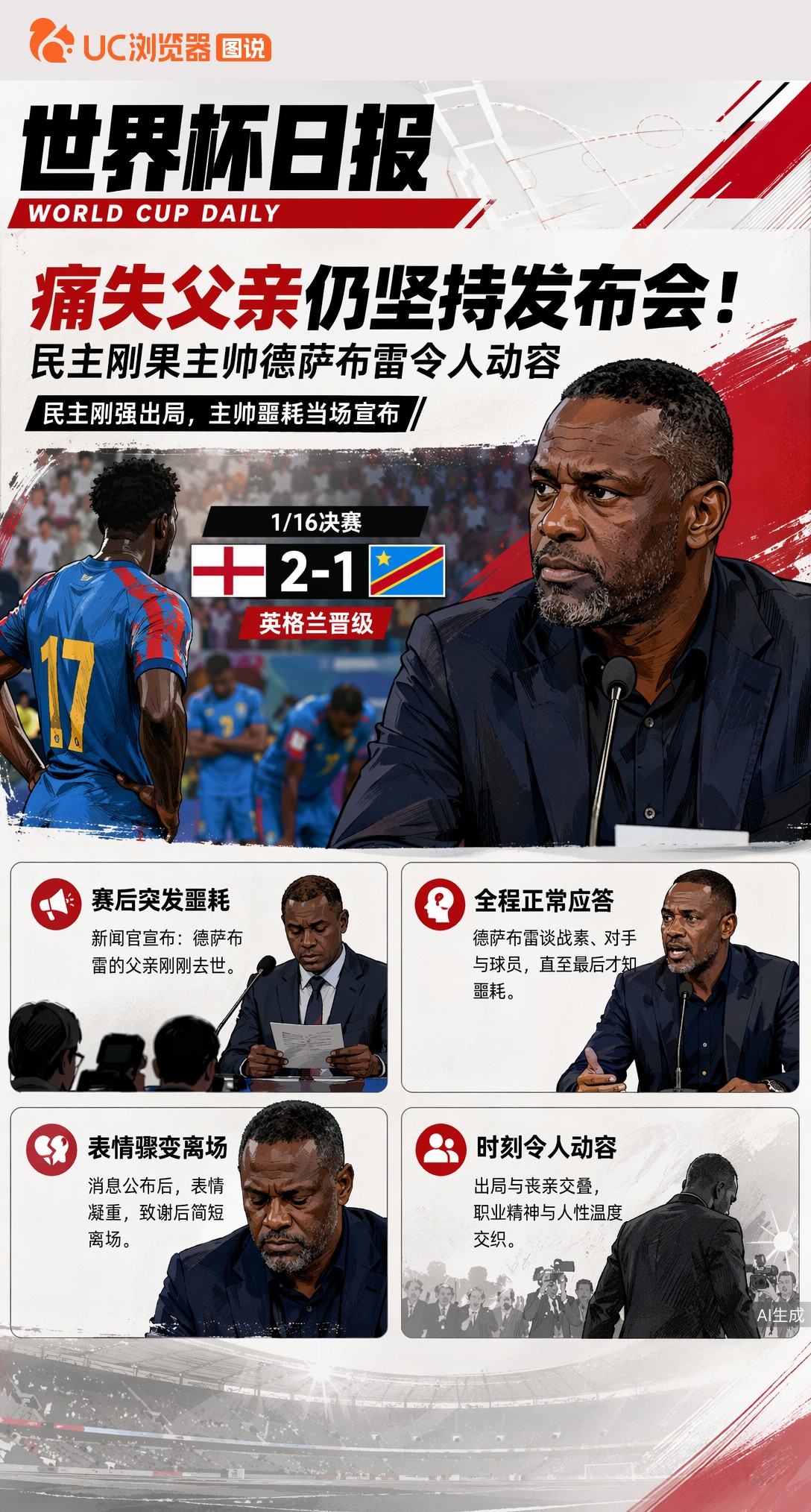 痛失父亲仍坚持发布会！民主刚果主帅德萨布雷令人动容