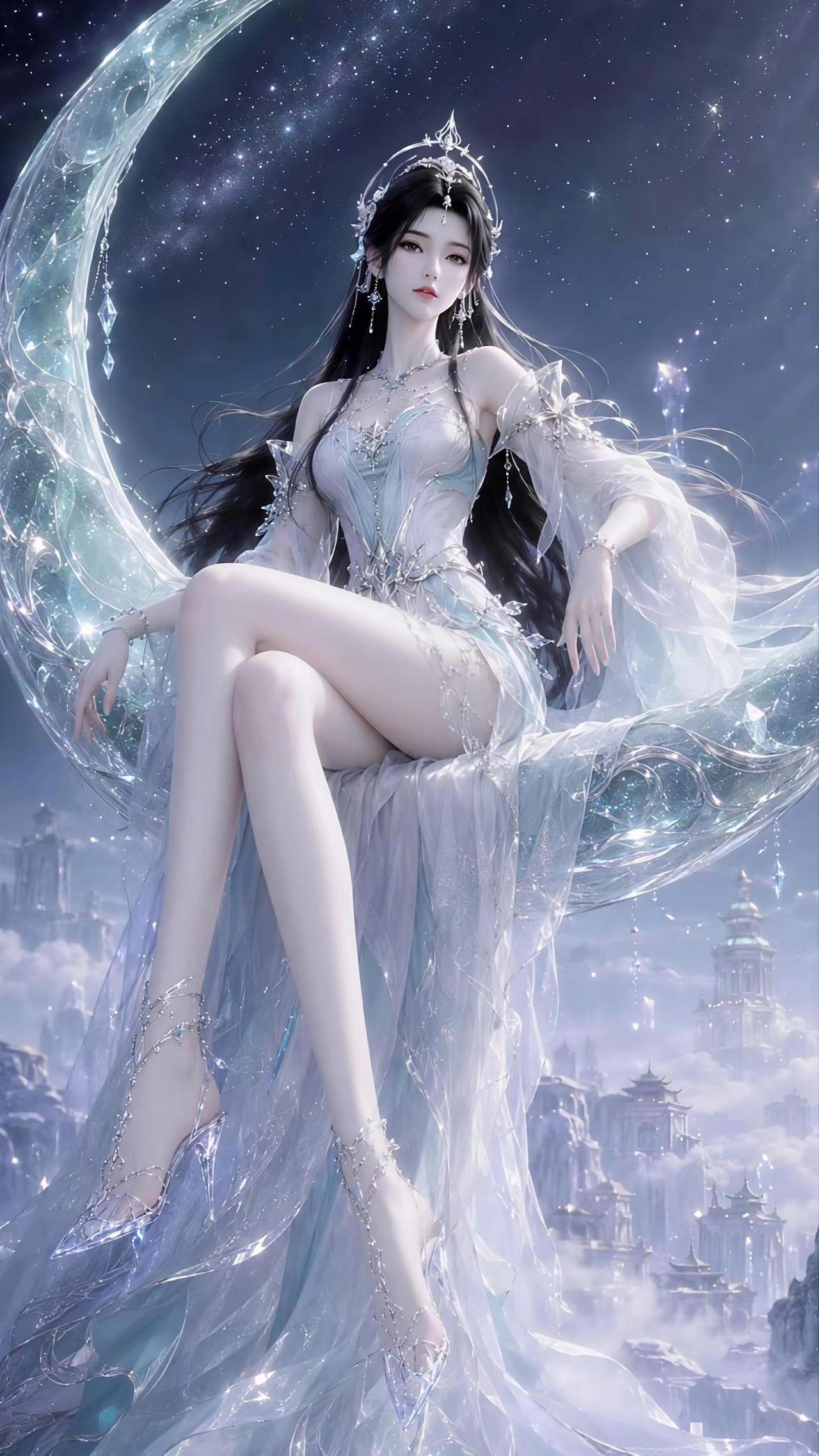 月落人间。国漫女神完美世界ai创作清漪ai绘画