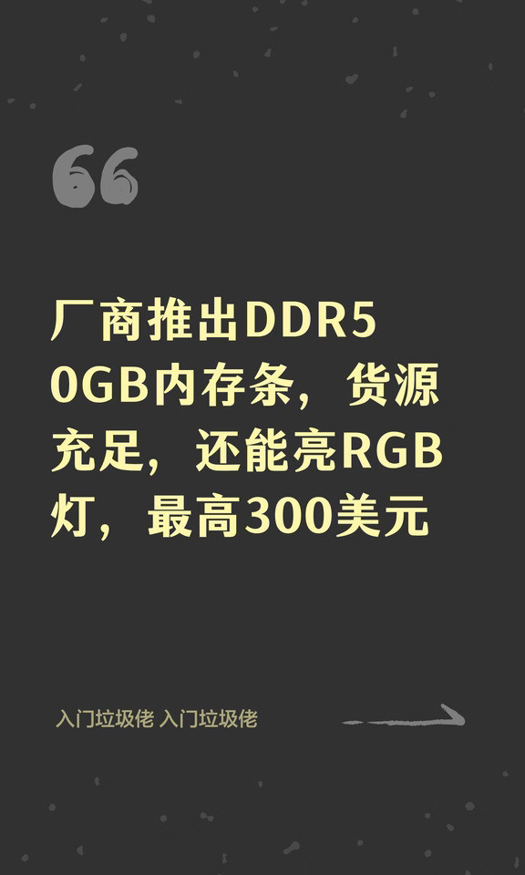 厂商推出DDR50GB内存条，货源充足，还能亮
