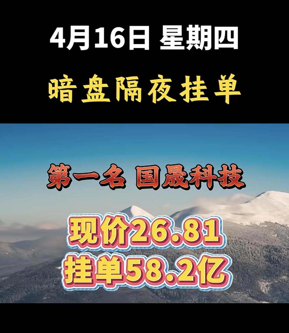 4月16日周四暗盘隔夜挂单排行榜揭晓4月16日暗盘隔夜挂单这事儿挺有意思。就